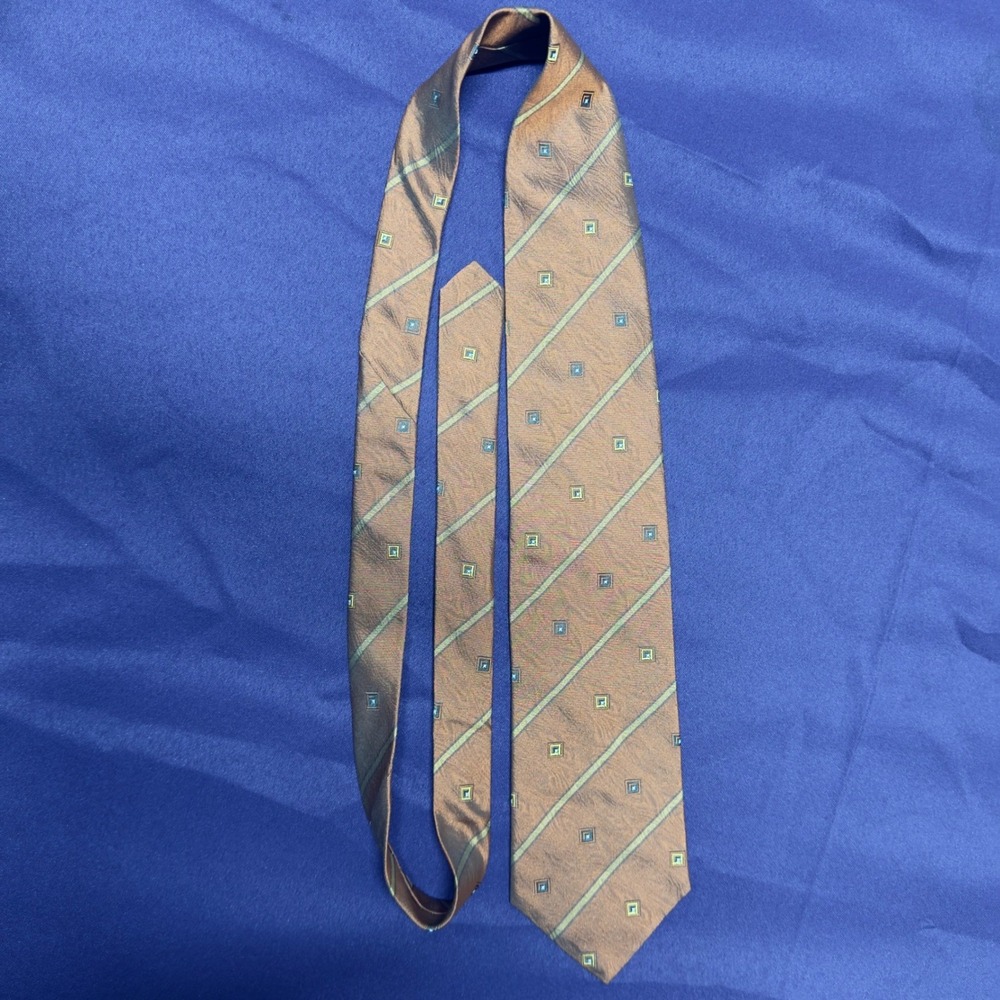 John Hill Executive Mens Silk Tie Brown Geometric Striped Pattern Business - Picture 3 of 4